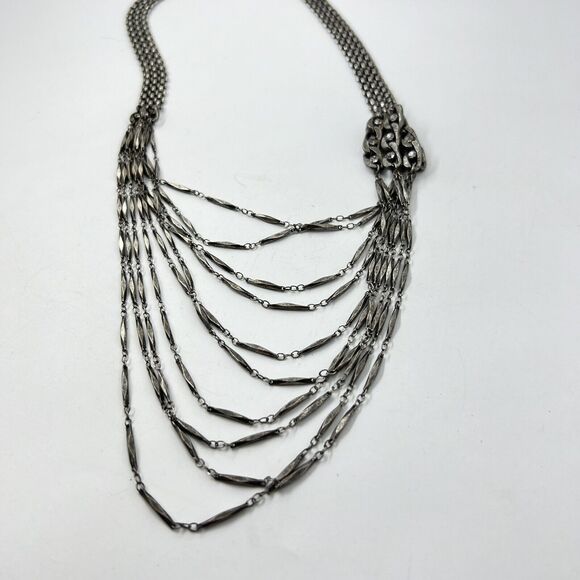 Industrial Metal Multi Strand Necklace Gunmetal Panther Chain & Bar Chain - Picture 7 of 9